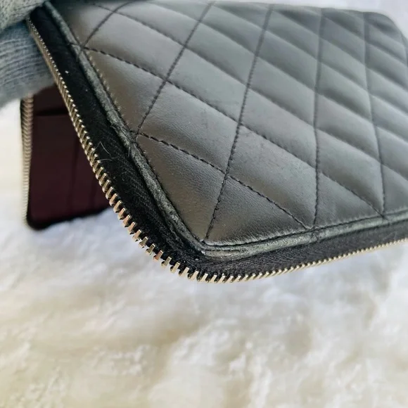CHANEL Black Lambskin Quilted Leather  Zip around Wallet - Picture 16 of 16